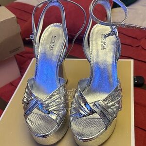Michael Kors Metallic Silver Platform Heels